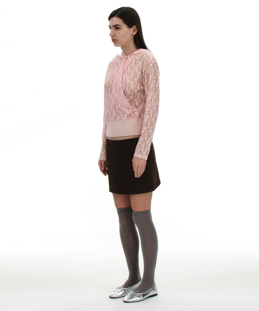 Lace Drape Hoodie Top_Pink