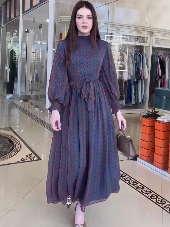 2025 Autumn Women's Solid Color Long Robe Dress with European and American Design
