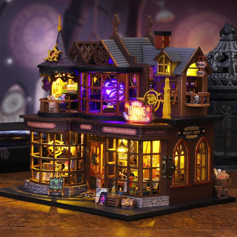 DIY Wooden Magic House Casa Doll Houses Miniature Building Kit Dollhouse with Furniture Led Lights Birthday Gifts
