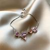 Charm Female Pink Zircon Stone Square Bowknot Bracelet Cute Silver Color Adjustable Wedding  For Women