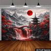 2D Red Maple Blood Moon Japanese Temple Tapestry for Asian Themed Home Decor
