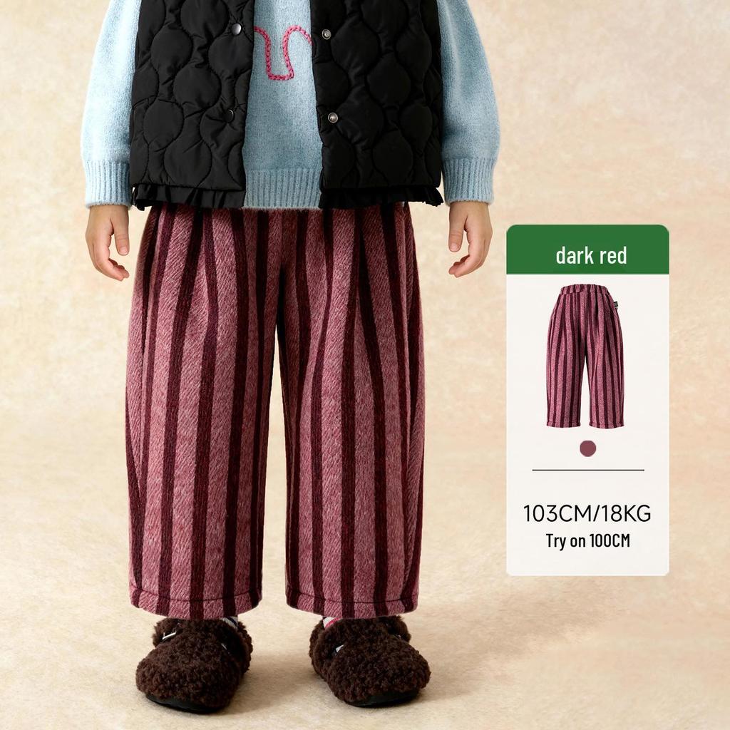 Tongbei Kids' 2025 Winter Striped Merino Wool Pants for Boys & Girls – Warm, Versatile Long Pants