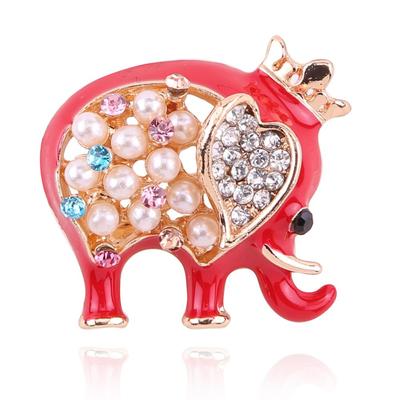 Nové Zvířecí Elephant Email Červené špendlíky Odznak brože Pro ženy Muži Módní Šperky Retro Pearl Crystal Brož Pins