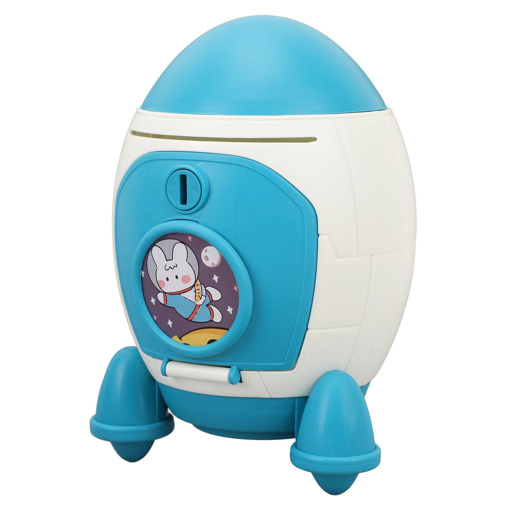 Cartoon Money Bank with Key Large Capacity Cute Cartoon Space Money Saving Toy for Kids Boys Girls Blue