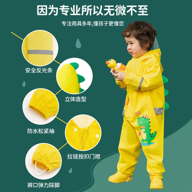 Kids Waterproof Rain Suit One Piece Hooded Raincoat with Elastic Cuffs and Reflective Strips Lightweight Durable Outdoor Wear for Children