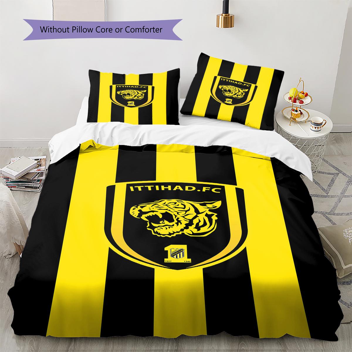 Al-Ittihad Club Pattern Bedding,Quilt Set Quilt Cover Pillowcase Home Birthday Gift (1 * duvet cover + 2 * pillowcase, without core) 135x200cm