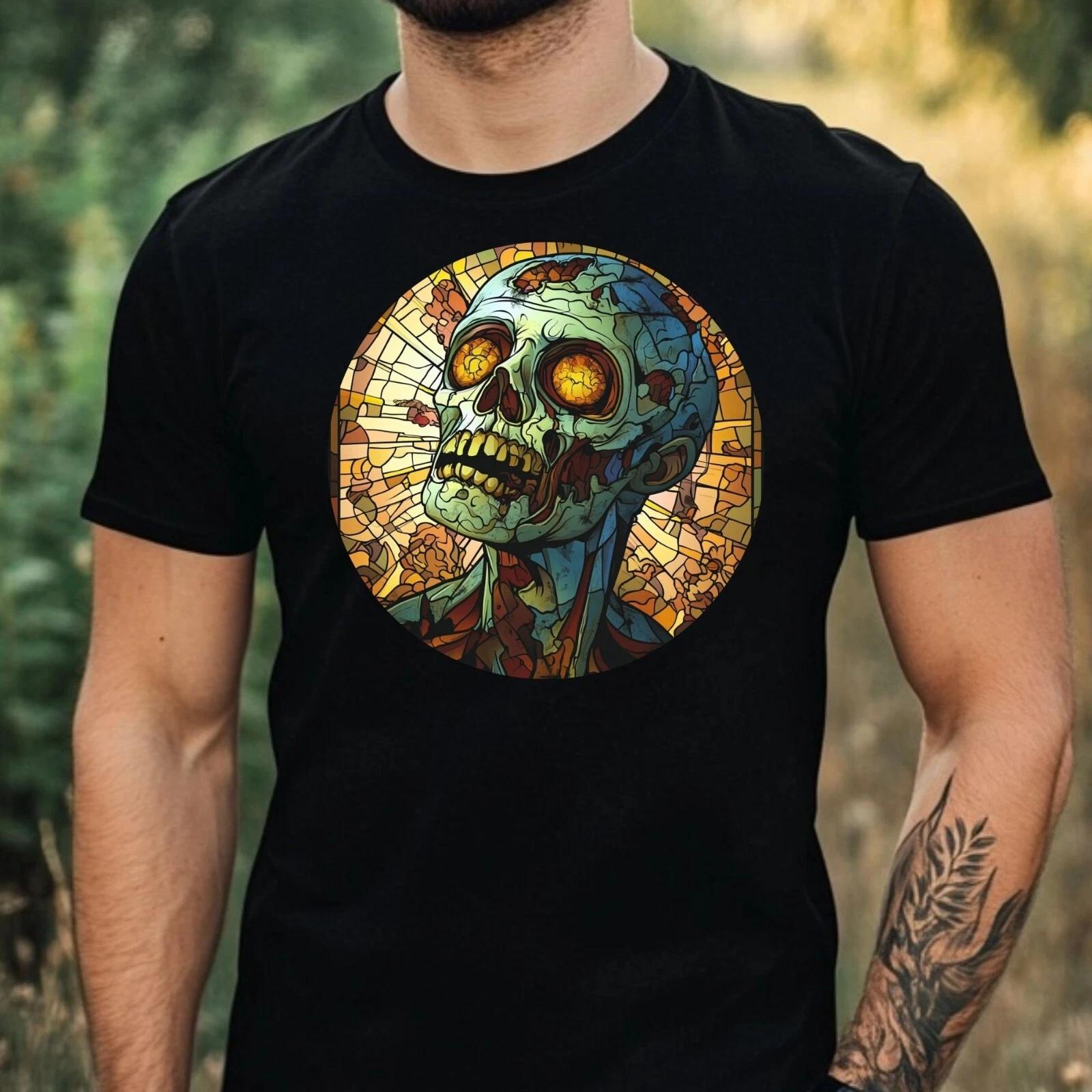 T-Shirt Herren Zombie Buntglas Motiv Baumwolle Größe XS bis 5XL XS