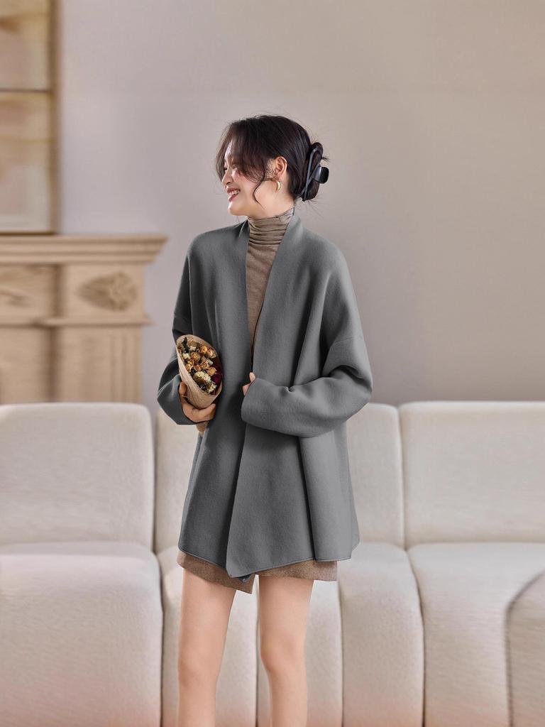 Woll-Cardigan-Übermantel - Damen Locker Einfarbig Gestrickt für Herbst/Winter 2025