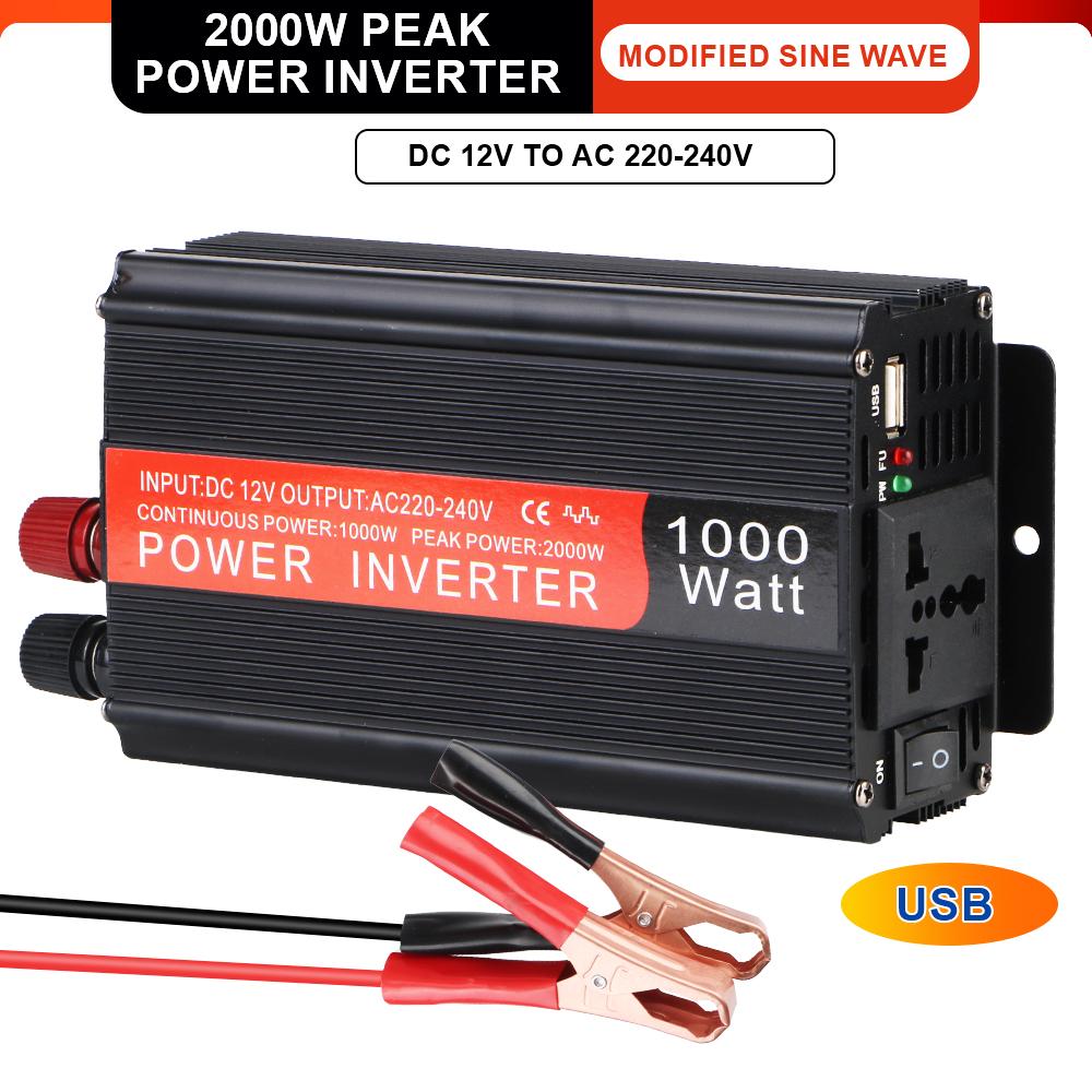 1000W Universal Car Voltage Converter with Smart Fan From 12V To 220V Transformer Modified Sine Wave Inverter Socket With USB