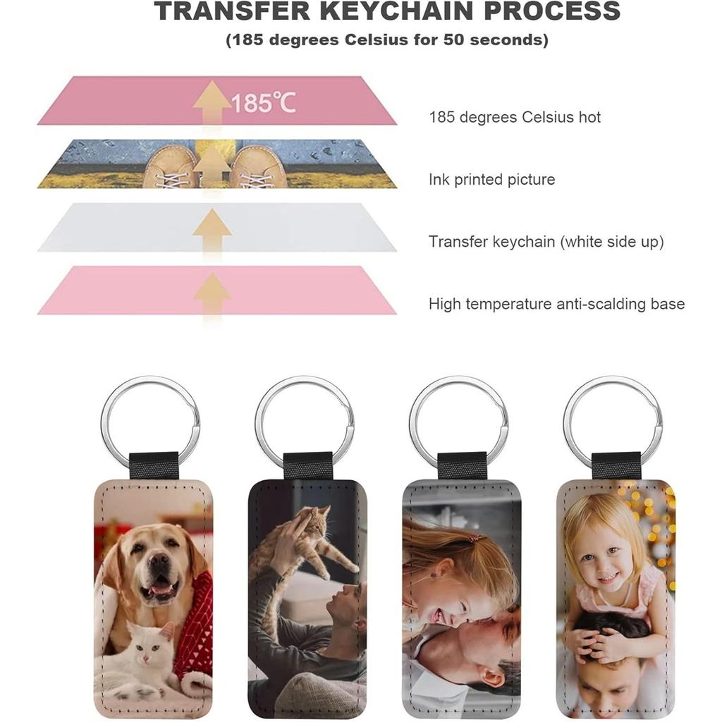 New 10Pcs Leather Keychain Blank Rectangle MDF Keychain Sublimation Heat Transfer Keychain Kit Jewelry Making