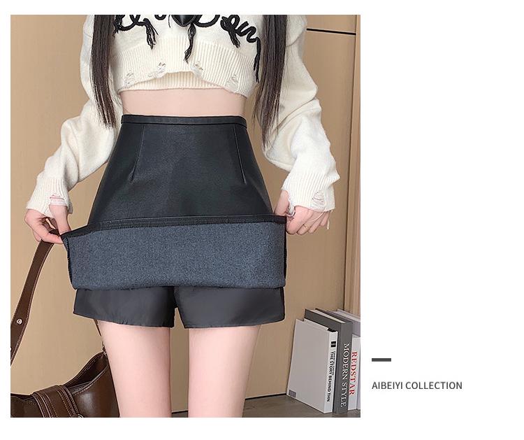 Women's Matte PU Leather Mini Skirt, High Waist A-Line, Slim Fit, Anti-Exposure, Autumn/Winter 2026 Style