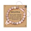 Natural stone beaded bracelet pink woven bracelet butterfly turtle animal pendant with card inspirational jewelry