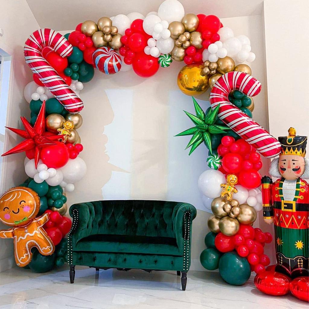 Weihnachtsballons Rot und Weiß Süßigkeiten, Kranzbogen-Set Lutscher Zuckerstange Aluminiumfolienballon Weihnachtsfeier Dekoration