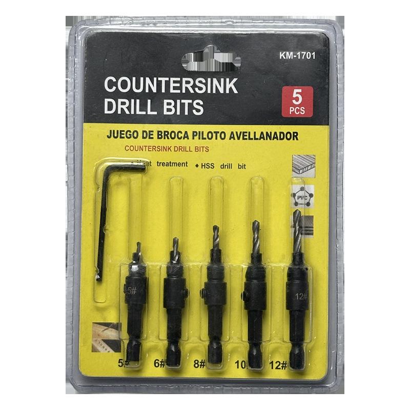 Titanium-Plated Hex Shank Countersink Drill Bit Set for Woodworking Hole Enlarging