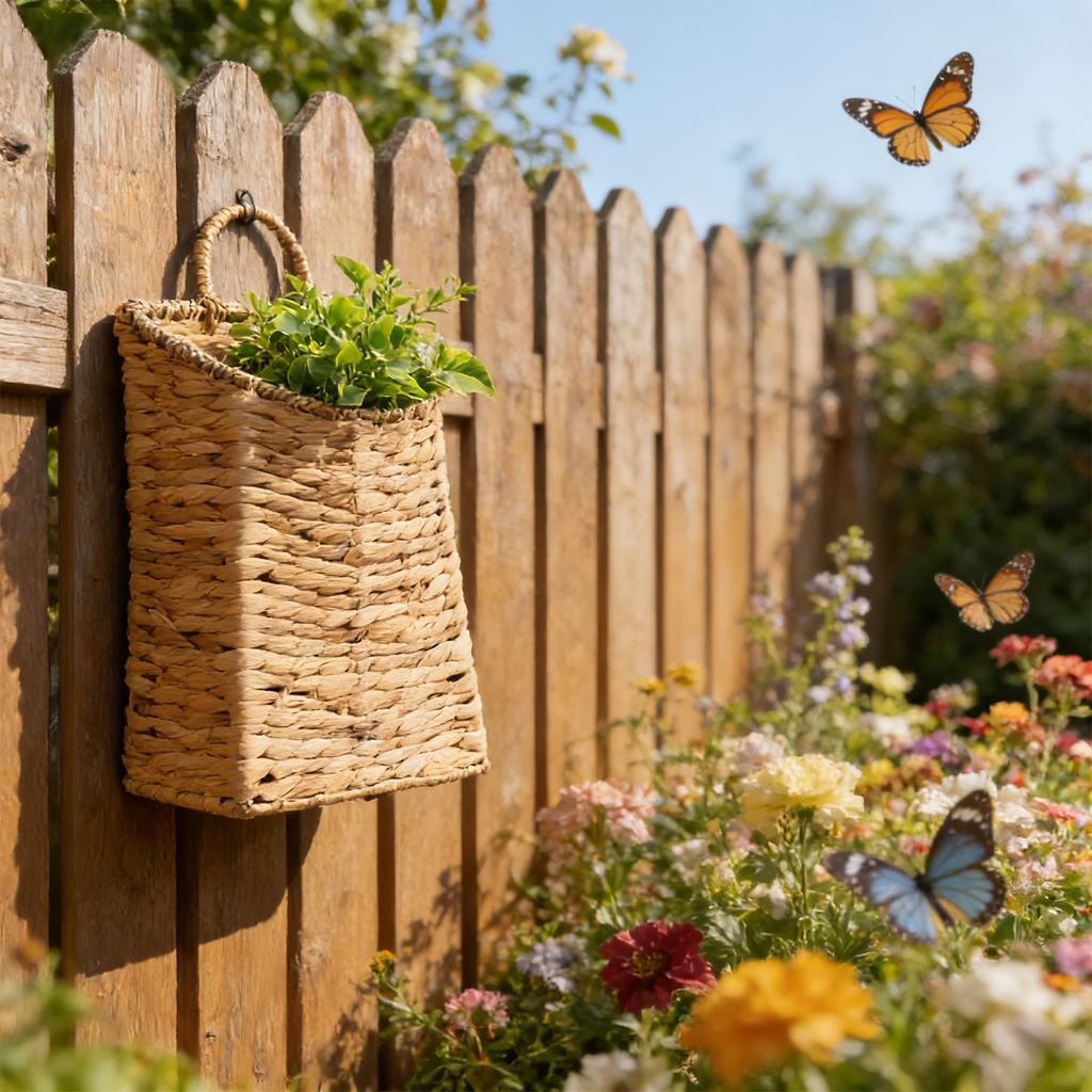 Woven Hanging Wall Basket Water Hyacinth Hanging Wall Basket Wicker Handmade Rattan Wall Planter For Garden Home Flowers Hanging Planters