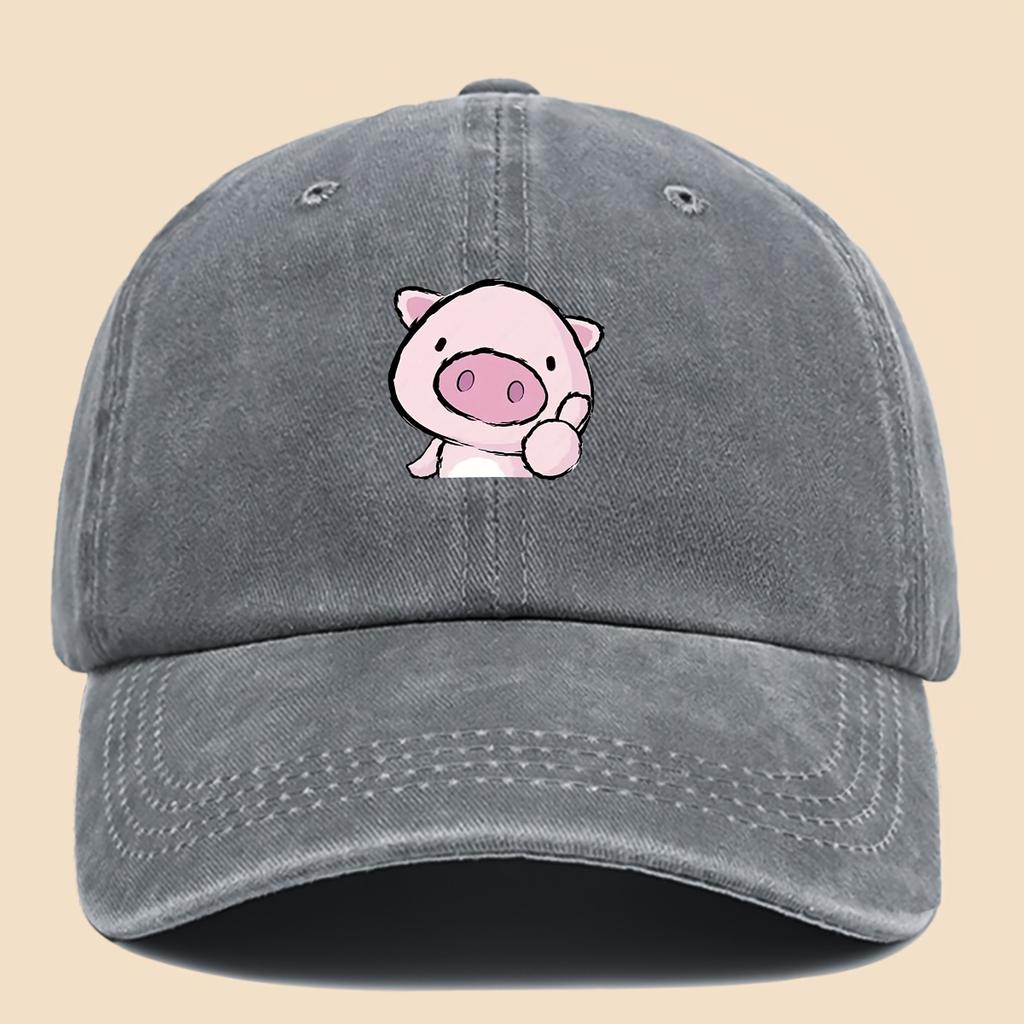 Cartoon style pink piggy print baseball cap adjustable unisex music hat