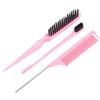 3 Pcs Professional Hair Styling Comb Set: Metal Pin Rat Tail Comb, Teasing Brush & Double-Ended Edge Eyebrow Brush for Salon & Home Hair Braiding, Sty