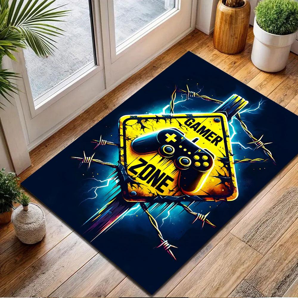"Gaming Zone Warning" Patterned carpet, non slip mat suitable for living room and bedroom sofas