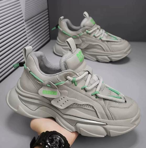 

2025 Autumn new men s high-end breathable sneakers daddy shoes men s platform work casual shoes PU leather sneakers for men 44 серый