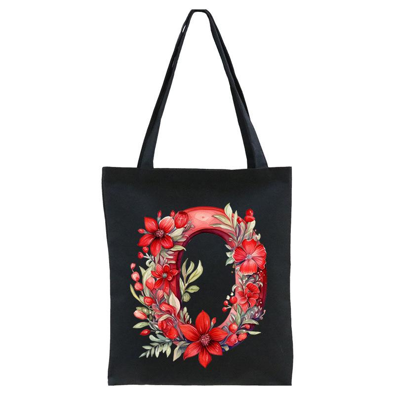 26 English letters A-Z floral print student canvas bag fashion portable shopping bag shoulder bag
