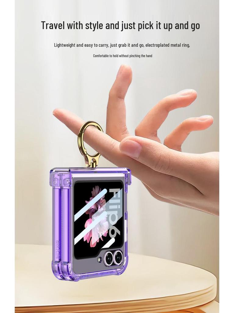 Samsung ZFlip6 Clear Case with Airbag Ring & Hinge Protection - Unisex and Fashionable Anti-Fall Design