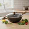 Uncoated Iron Wok with Wooden Handle Long-Lasting Stir-Frying Pan for Home Cooks