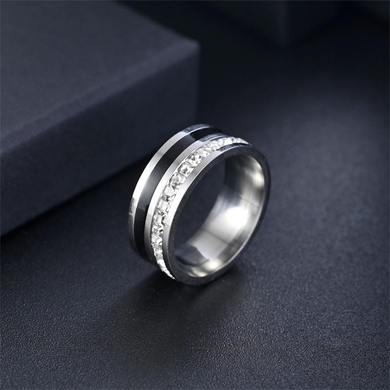 European & American Fashion Titanium Steel Ring: Women's High-End Zirconia Enamel & Men's Versatile Trendy Ring