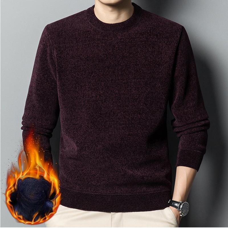 Men's One-piece Fleece Sweater Men's Knitwear Fleece-lined Thickened Warm Winter Wool Sweater Inner Base Layer