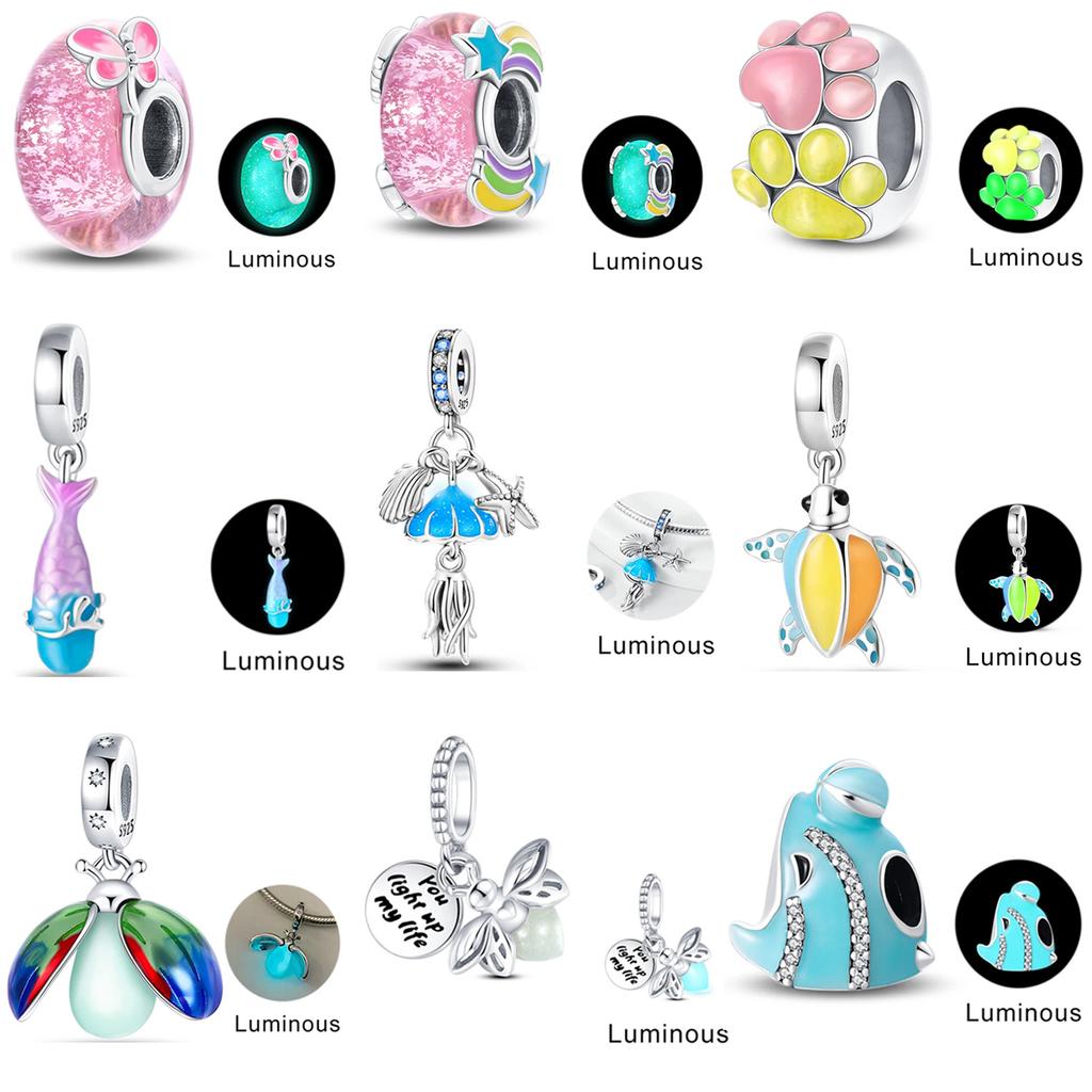 Turtles Whales Chameleon Luminous Firefly Butterfly Heart Fit Pan Charms Copper Original Bracelet For Jewelry Making