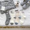 Women's Thin Seamless Cotton Socks - Cartoon Animals & 3D Bow, Mid-Calf Slouch, College Style for Spring & Summer