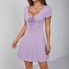 Pure Desire Style V-neck Dress Summer Women's Bow French Slim Fit and Thin Temperament Design Waist Skirt