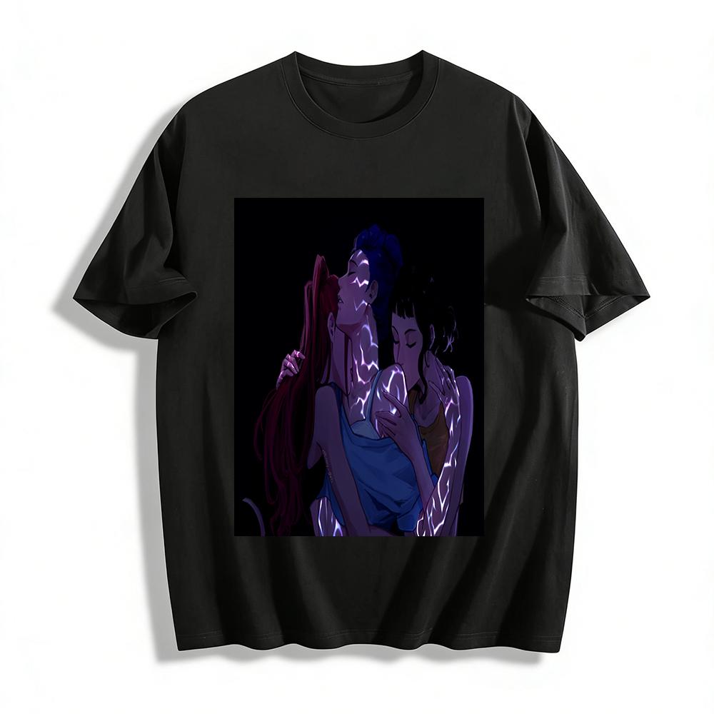 

Dark Style Anime Character Print T-shirt Trendy Hug Pattern Loose Casual Top For Anime Fans Pure cotton T-shirt XXS