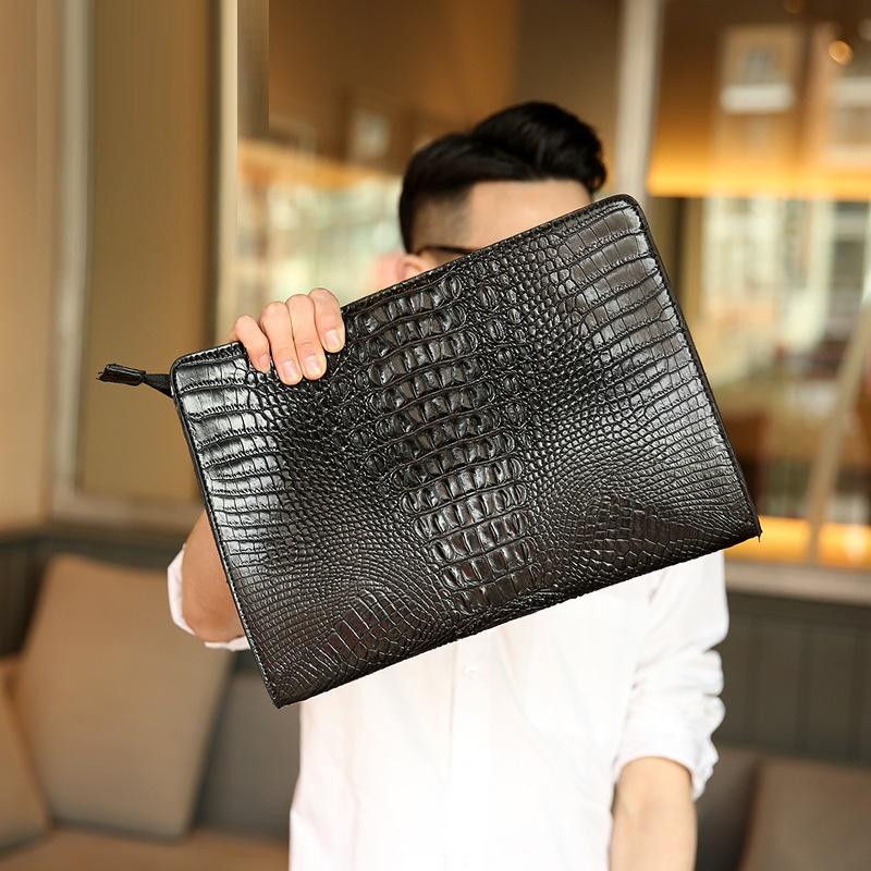 Leather Bag Men's Black Crocodile Grain Envelope Clutch Bag Pu Leather Clutches Bolsas Alligator Print Man Evening Bags Purse Cell Phone Pocket