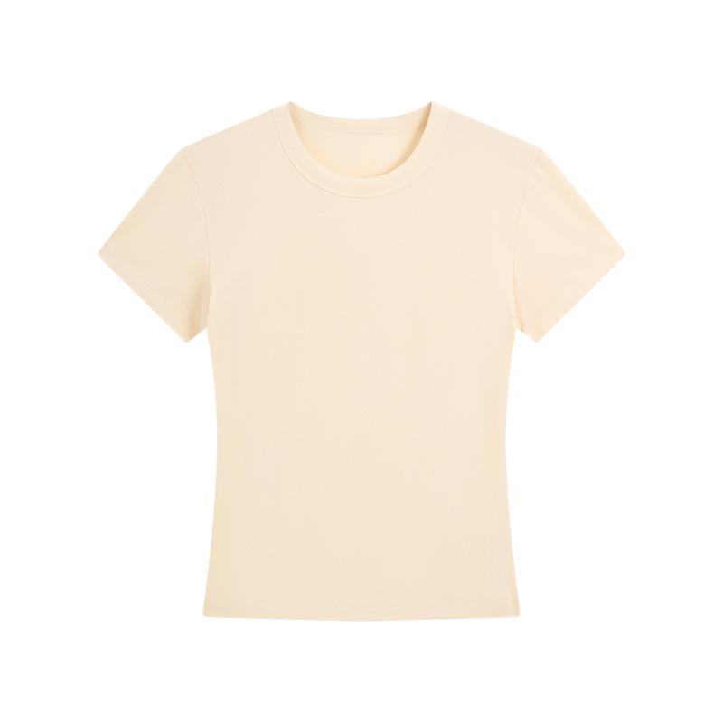 Shoulder Short Sleeved T-shirt for Women, French Round Neck Short Style, Elastic Slim Fit, Spicy Girl Style, Slimming Short Top for Women