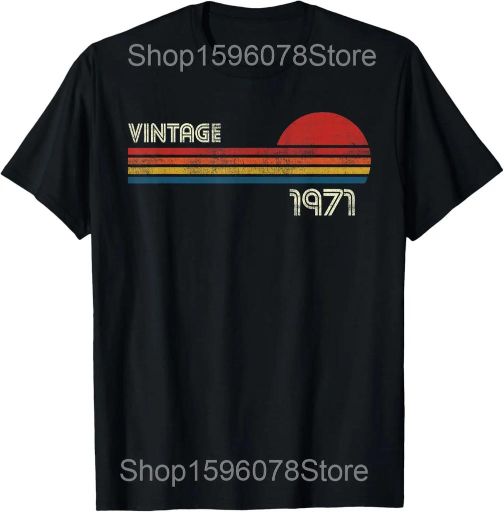 Awesome Since 1971 Birthday Retro T Shirts Men Women Pure Cotton Humor Streetwear Tee Shirt Short Sleeve Unisex Loose Clothing