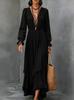 European and American women's solid color v-neck long dress Bohemian irregular ruffle edge chiffon long-sleeved dress