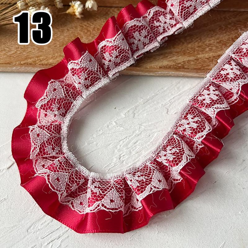 9M Lolita Lace Bead Ruffled Lace Fabric Pleated Edging Satin Ribbon Diy Baby Clothing Skirt Curtain Furniture Decor Lace Trim
