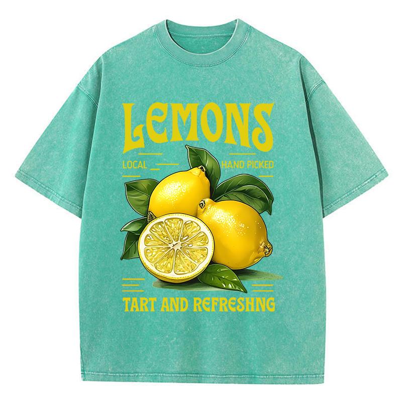 Green Planted Lemons Prints Washed TShirt Womens Cotton Oversized Tops Comfortable Distressed ONeck Streetwear Summer Clothes