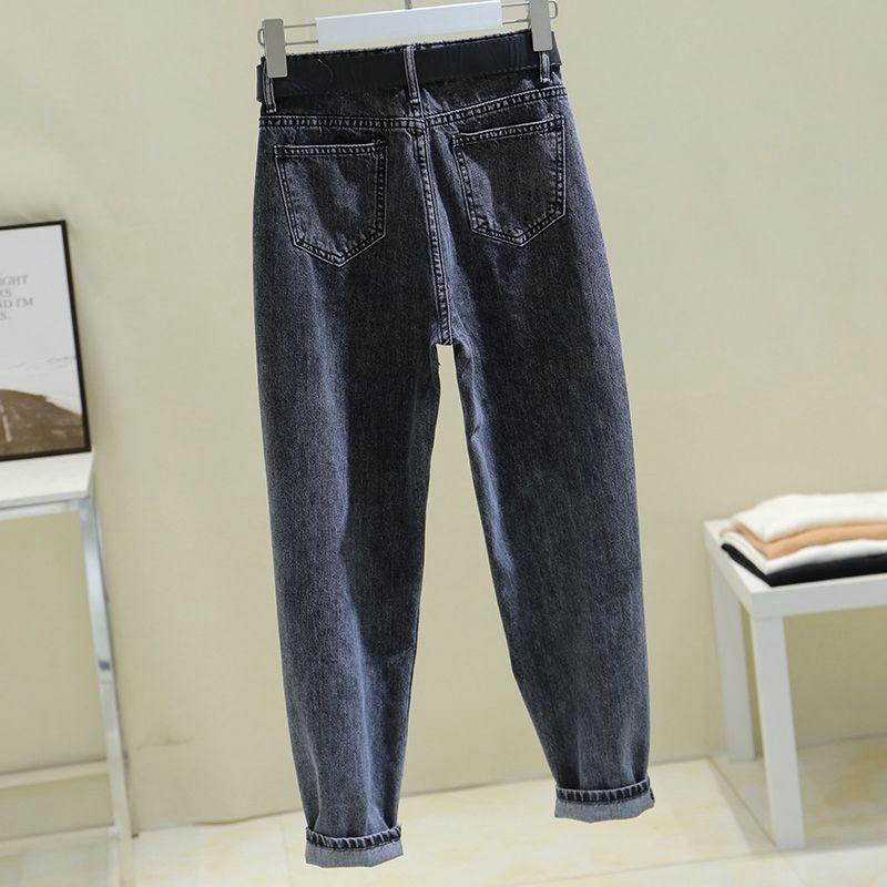 GMXIA Spring Autumn and Summer High-waisted Denim Harun Pants for Women, Loose Nine-inch Straight Pants, Radish Dad Pants