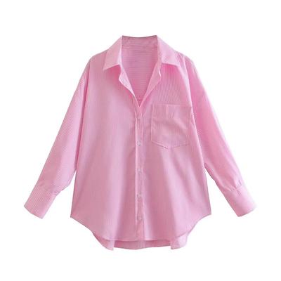 Spring Autumn Striped Loose Shirts with Pocket Women's Long Sleeve Button Up Blouses Chic Fashion Soft Casual