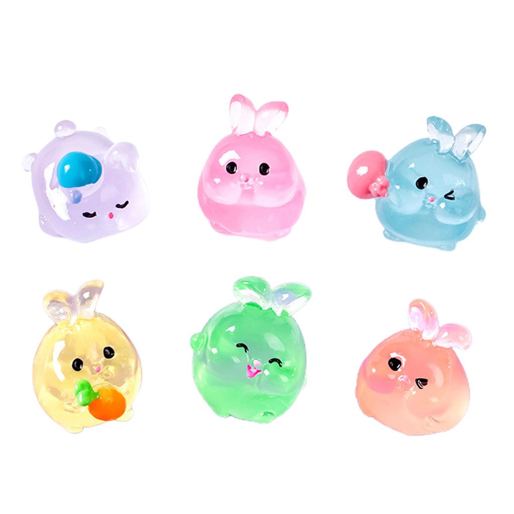Set of 6 Resin Rabbit Figures with Glowing Effect Miniatures Rabbit Perfect for Garden Aquarium Dollhouse