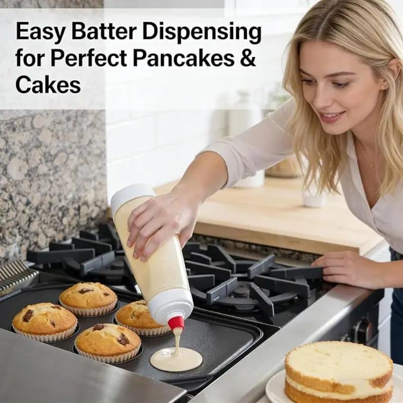 Silicone Squeeze Pancake Mix Dispenser Kitchen Pancake Batter Dispenser Bottle for Waffle Cupcakes Muffins Crepes Qatayef