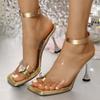Fashion Luxury Silver Heart Crystal Clip Toe Sandals Women Brand Design Transparent Pvc Strap Super High Heel Slippers Sexy Party Shoes