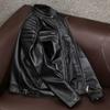 New Genuine Sheepskin Leather Jacket Men Slim Fit Biker Jacket Short Stand Collar Youth Fashion
