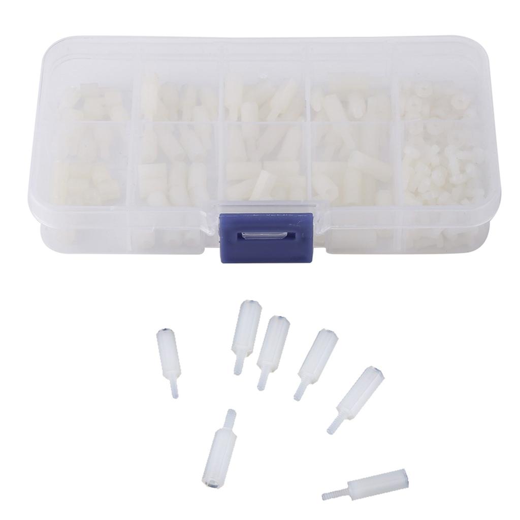 200pcs M2.5 Nylon Male Female Hex Standoff Bolts Nuts Assortment Set With Plastic Box
