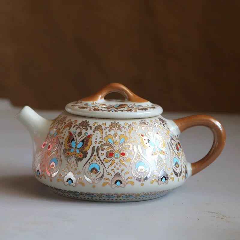 

Керамический чайник ручной работы, Винтажный китайский чайник для кунг-фу, Бытовой фарфоровый чайный набор для заваривания, Винтажный цветочный дизайн
