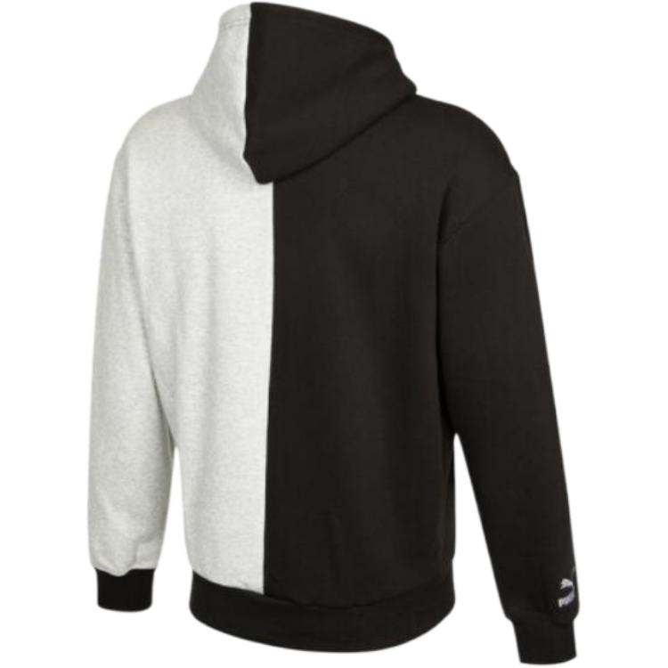 Puma Logo Embroidered Color Block Fleece Hoodie Men Hoodies Black White 534381-04