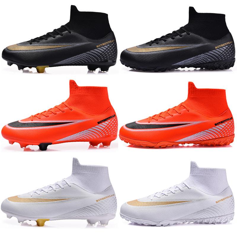 Training High-top Football Shoes Men's and Women's Nailed Leather Foot Broken Nails Children's Sports Shoes Artificial Turf