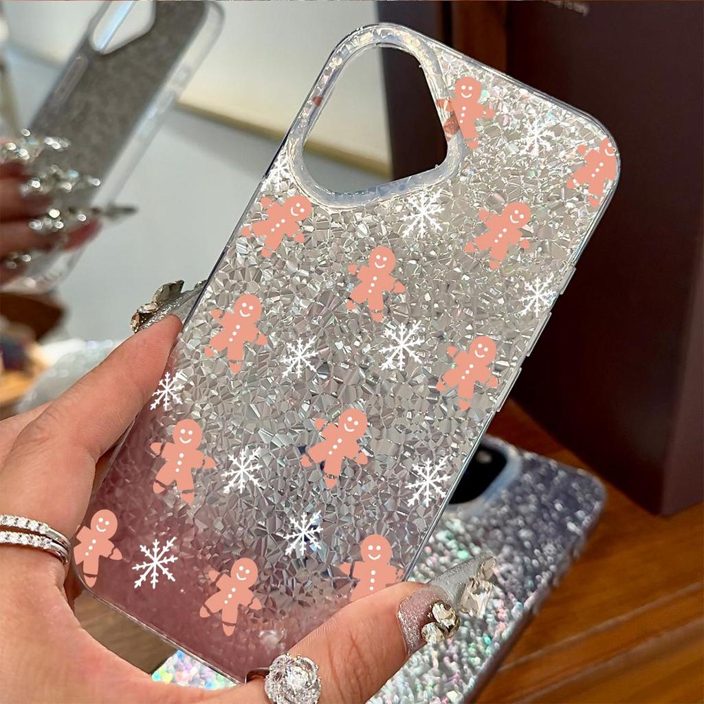 Gingerbread Man Background Case for iphone 17 Pro 16 Plus 12 Air 18 Pro Max XR 14 15 13 11 XS Max Silver Crushed Foil Cover