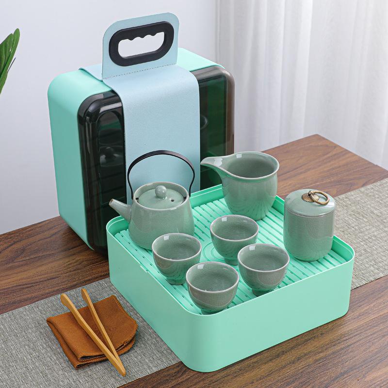 Ge Kiln Gifts Ru Porcelain Kung Fu Tea Gifts Portable Travel Tea Set Beam Pot Tea Tray